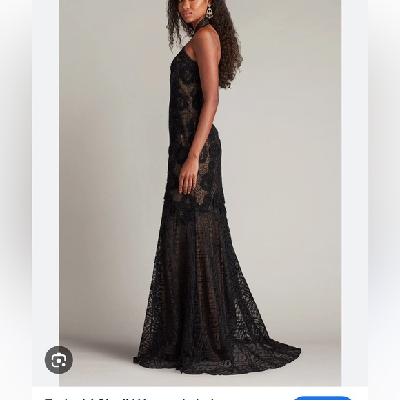 Tadashi Shoji Lakota Black Sequin Halter Neck Evening Gown Maxi Dress Mermaid 0 - Picture 2 of 12